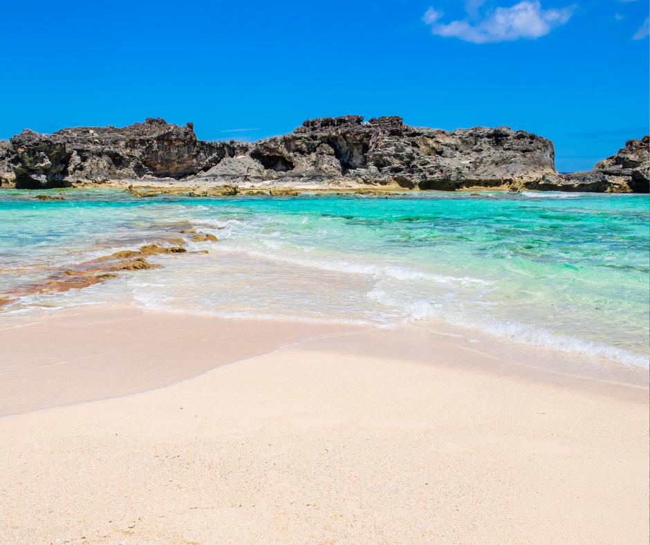 a sandy beach next to the ocean